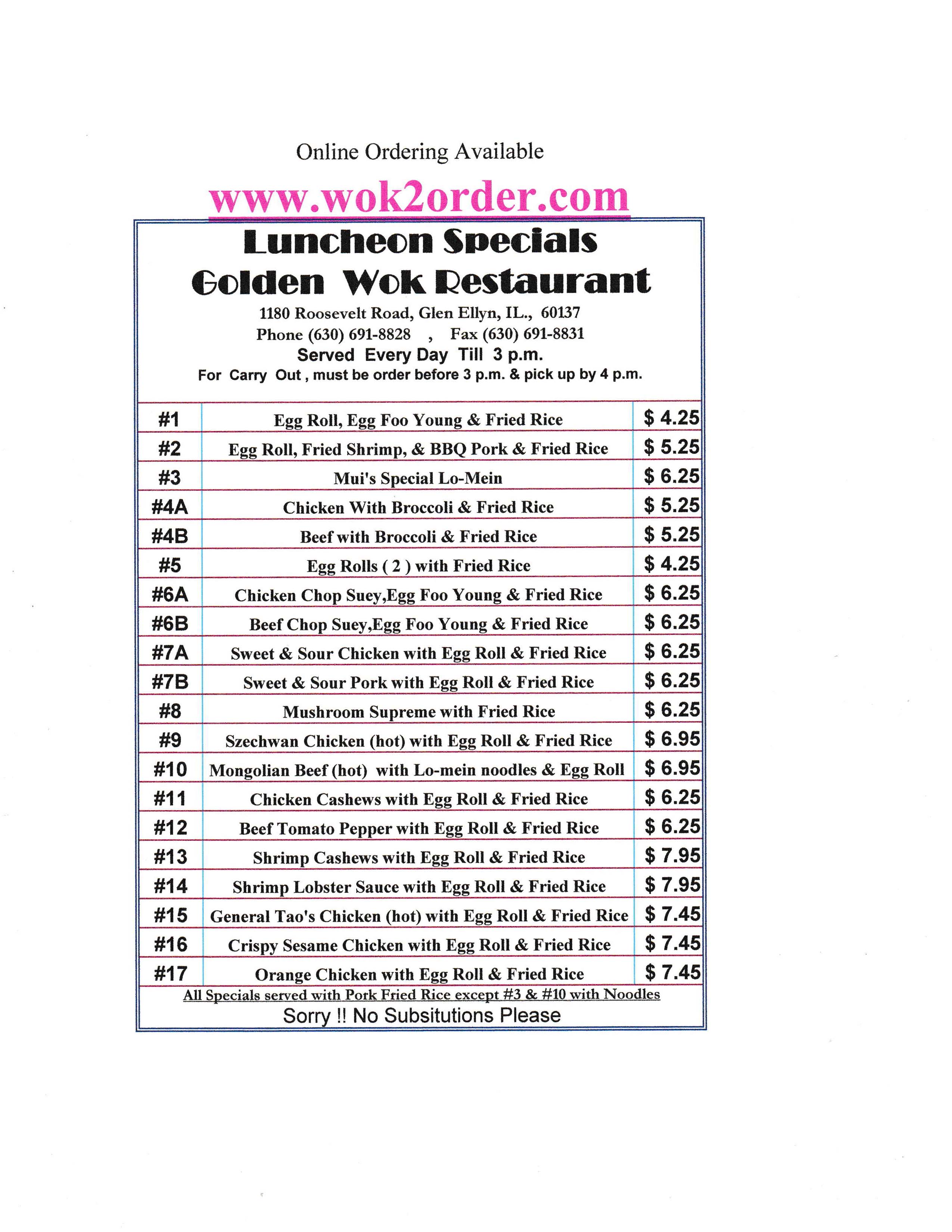 Dinner Menu Lunch Menu Pricing Golden Wok Glen Ellyn Il
